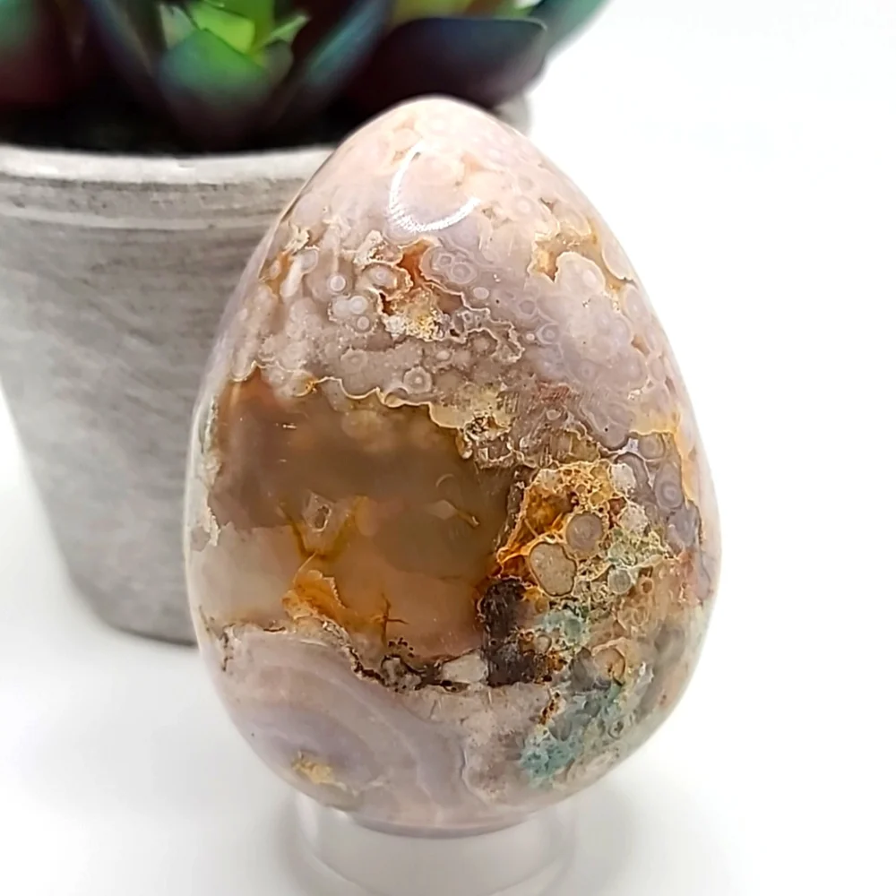 CLEARANCE BIG Pink Flower Agate Crystal Egg B